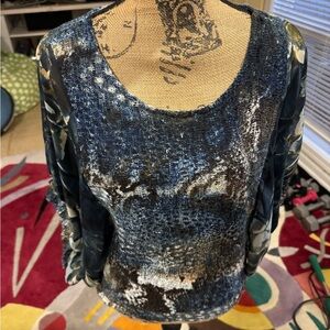 Alberto Makali gorgeous Artistic Blue and Black Blouse size M